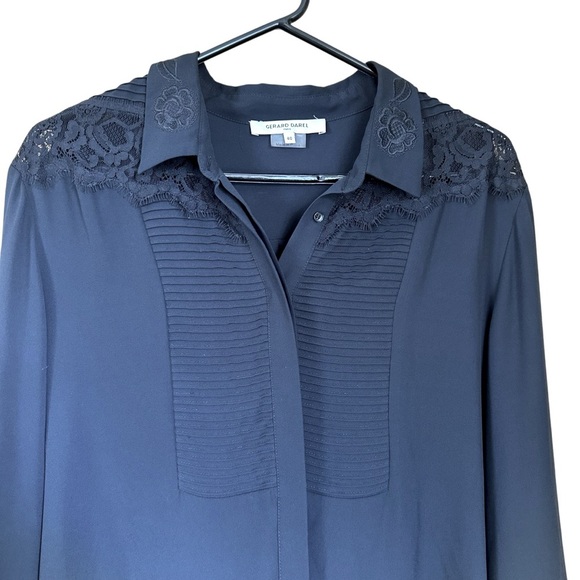 Gerard Darrel Pleated Lace Black Button Down Blouse Shirt Sz FR 40 /US 8 - Picture 6 of 10